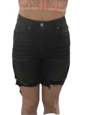 Forever 21 Black High-Waist Distressed Denim Shorts